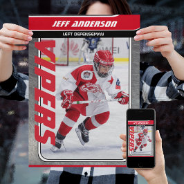 Eishockeyspieler auf individualisierbarem Rotmetal Poster