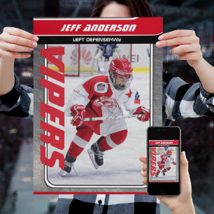 Eishockeyspieler auf individualisierbarem Rotmetal Poster