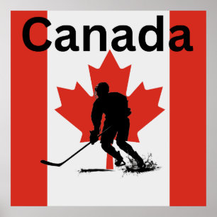 Eishockeyspieler auf kanadischer Flagge Poster