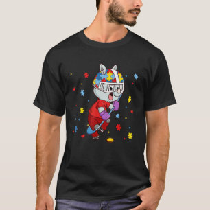 Eishockeyspieler Autismus-Bewusstsein Regenbogen-P T-Shirt