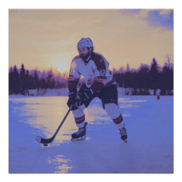 Eishockeyspieler bei Sonnenaufgang Poster