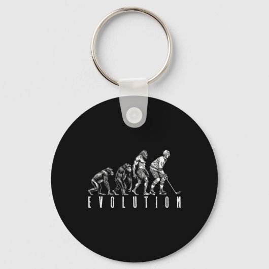 Eishockeyspieler Evolution Lustiger Affe Höhlenmen Schlüsselanhänger (Vorderseite)