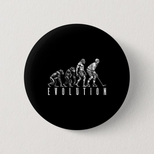Eishockeyspieler Evolution Lustiger Mann Affe Höhl Button (Vorderseite)