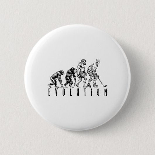 Eishockeyspieler Evolution Lustiger Mann Affe Höhl Button (Vorderseite)