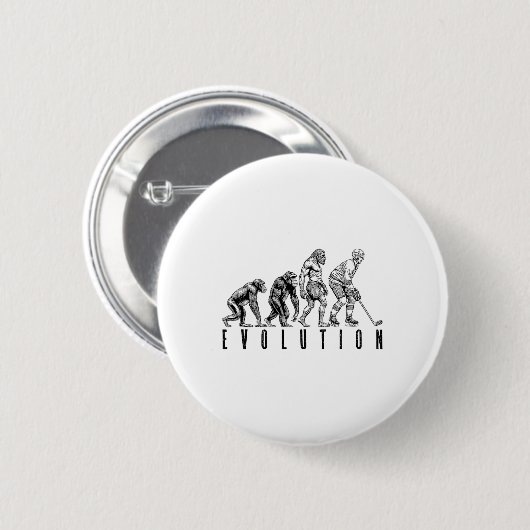 Eishockeyspieler Evolution Lustiger Mann Affe Höhl Button (Vorne & Hinten)