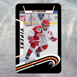 Eishockeyspieler in lebendig orangefarbenem Schwar Magnet