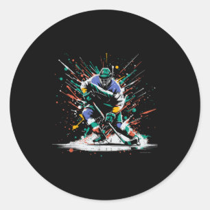 Eishockeyspieler Paint Splatter Kunst Srts Männer Runder Aufkleber