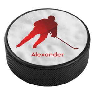 Eishockeyspieler Silhouette rot Eishockey Puck