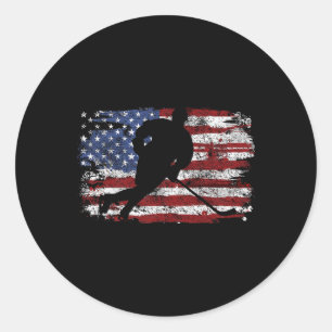 Eishockeyspieler USA Amerikanische Flagge 4. Juli  Runder Aufkleber