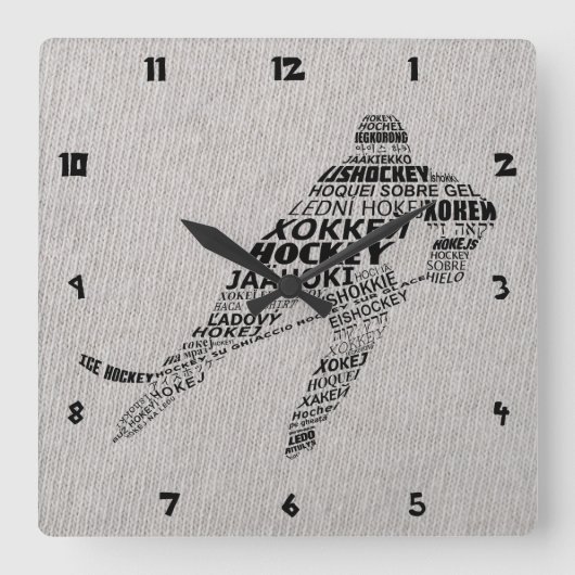 Eishockeysprachen Textkunst Quadratische Wanduhr (Vorderseite)