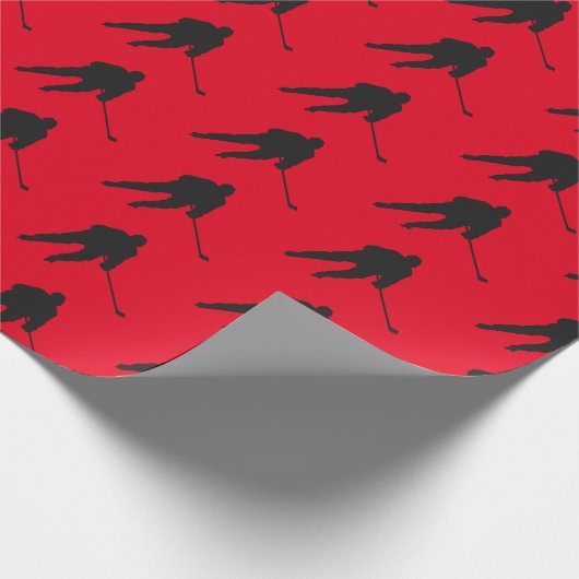 Eishockeyverpackung - schwarzer roter Spieler Geschenkpapier (Ecke)