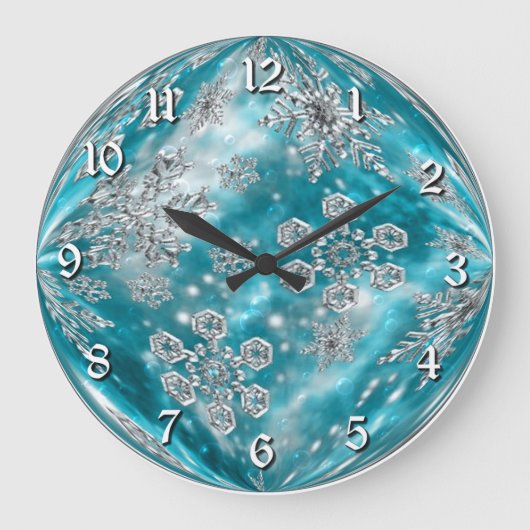 Eisige blaue Schneeflocke-Blasen-Wanduhr Große Wanduhr (Vorderseite)