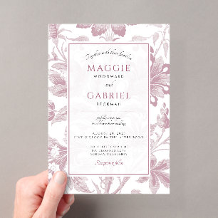 Eisige Florale Staubrosa Hochzeit Acryleinladungen