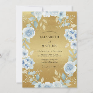 Eisige Goldene Blütenblätter Hochzeit Einladung