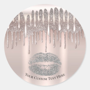 Eisige Pinke Silber Lippen Küssen Diamant Glitter Runder Aufkleber