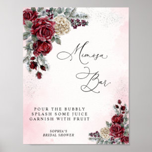Eisige Rosen Winter Brautparty Mimosa Bar Schild