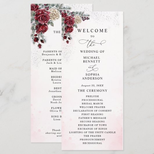 Eisige Rosen Winterhochzeitsprogramm Programm (Vorne/Hinten)