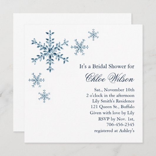Eisige Winter-Schneeflocke-Brautparty-Einladung Einladung (Vorne/Hinten)