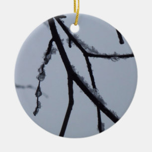 Eisige Zweige Winter Naturfotografie Keramik Ornament