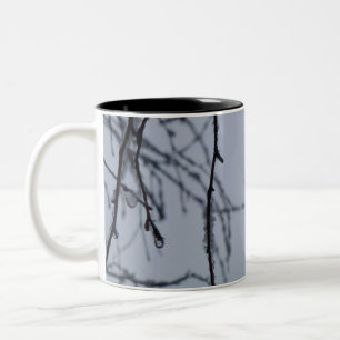 Eisige Zweige Winter Naturfotografie Zweifarbige Tasse