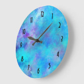 Eisiger blauer und lila Watercolor-abstrakter Große Wanduhr (Winkel)