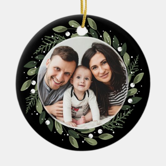 Eisiger grüner Kranz Keramik Ornament (Vorne)