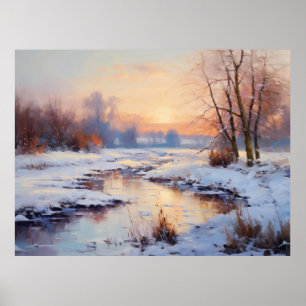 Eisiger Havel-Fluss bei Sonnenuntergang Poster