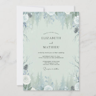 Eisiger Kiefernzapfen-Winter-Eukalyptus-Hochzeit Einladung