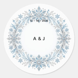 Eisiger Schneeflocken-Winterhochzeits-Monogramm-Au Runder Aufkleber