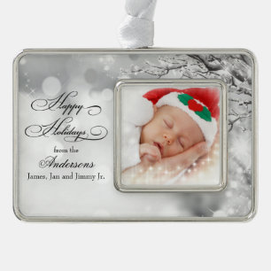 Eisiger Winter-Schnee-personalisiertes Foto Rahmen-Ornament Silber