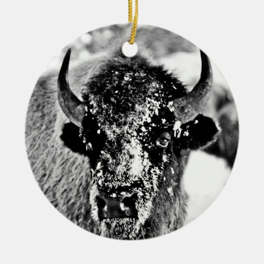 Eisiger Yellowstone-Bison Keramikornament (Vorne)