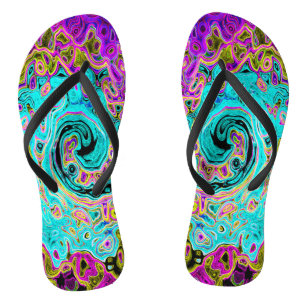 Eisiges Aqua-Blau Groovy Abstrakt Retro Flüssig Wi Badesandalen
