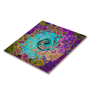 Eisiges Aqua-Blau Groovy Abstrakt Retro Flüssig Wi Fliese