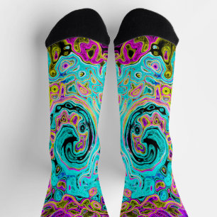 Eisiges Aqua-Blau Groovy Abstrakt Retro Flüssigkei Socken