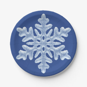 Eisiges blaues gefrorenes Schneeflocke-eisiges Pappteller