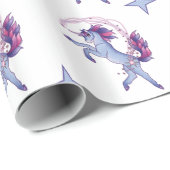 Eisiges blaues Tanzen-Einhorn Geschenkpapier (Rolleneckpunkt)