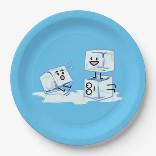 eisiges Würfelwasser der Eiswürfel, das Pappteller (Vorderseite)