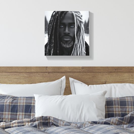 Eiskalt Schwarzer Power Stretched Canvas Print Leinwanddruck (Insitu (Schlafzimmer))