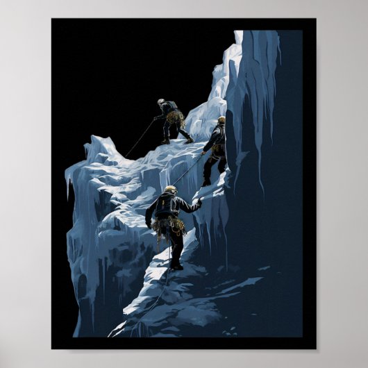 Eisklettern Eiskletterer Gefrorener Fels Schneebir Poster (Vorne)