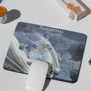 Eiskönigin und Schnee-Winter-Drache Fantasy Mousepad