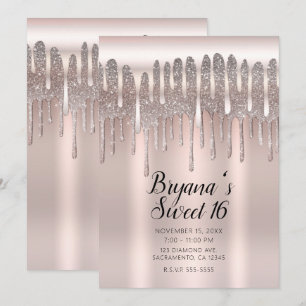 Eiskönigliche Rosa Roségold Diamant Glitter Triefe Einladung