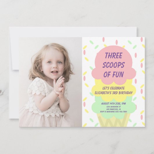 Eiskrem 3. Geburtstag Einladung (Vorderseite)