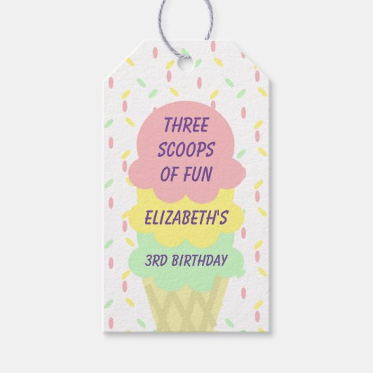 Eiskrem 3. Geburtstag Geschenkanhänger (Vorderseite)