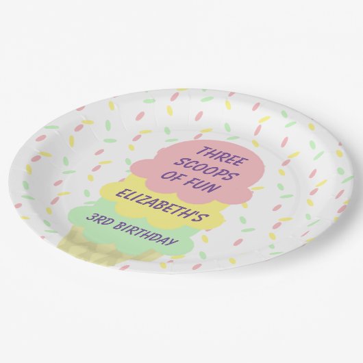 Eiskrem 3. Geburtstag Pappteller (Schrägansicht)