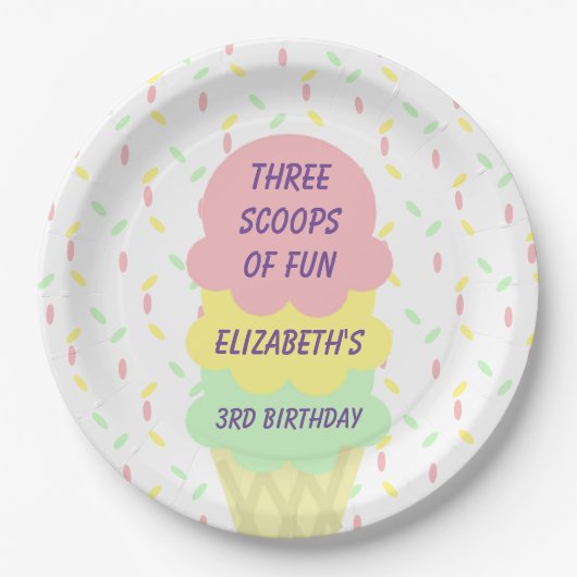 Eiskrem 3. Geburtstag Pappteller (Vorderseite)