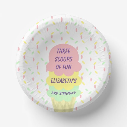 Eiskrem 3. Geburtstag Pappteller (Vorderseite)