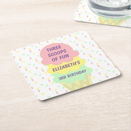 Eiskrem 3. Geburtstag Rechteckiger Pappuntersetzer (angewinkelt)