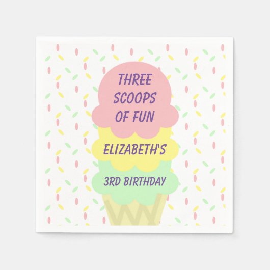Eiskrem 3. Geburtstag Serviette (Vorderseite)