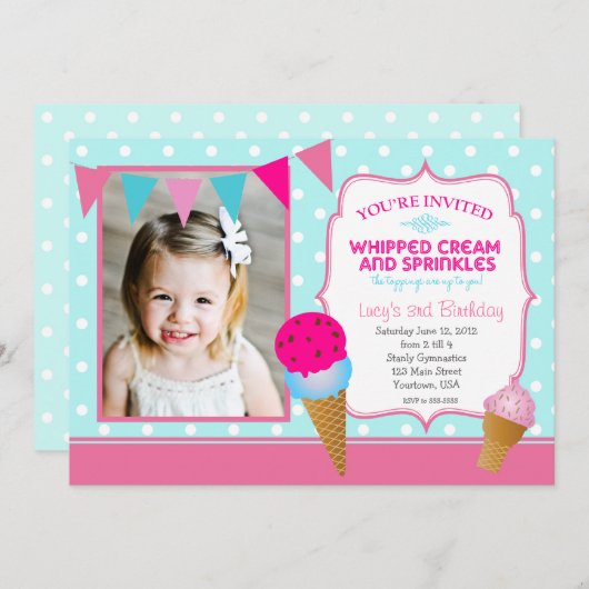 Eiskrem-Party-Anhänger Einladung (Vorne/Hinten)