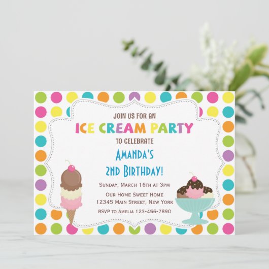 Eiskrem Party Geburtstagseinladung Einladung (Stehend Vorderseite)